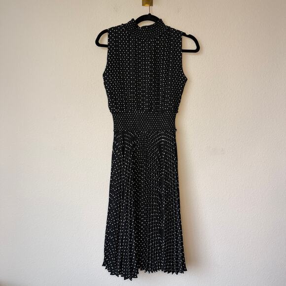 Nanette Lepore Black White Polka Dot Smocked Midi Dress Size 2 - Picture 3 of 5